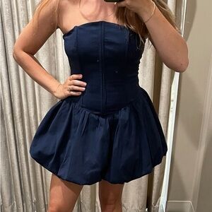 Navy Blue Strapless Bubble Dress